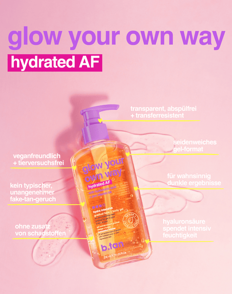 glow your own way hydrated AF selbstbräunungsgel für gesicht und körper