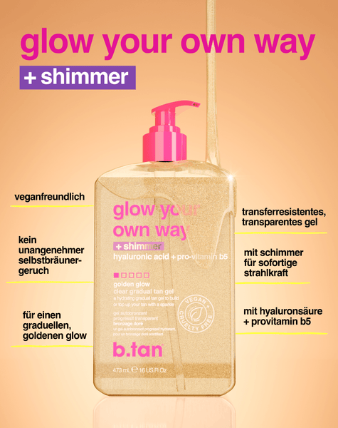 glow your own way - shimmer transparentes selbstbräunungsgel